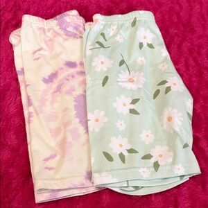 Dot Dot Smile Girls Mint Green Floral & Light Purple Tie-Dye Bike Shorts Set
